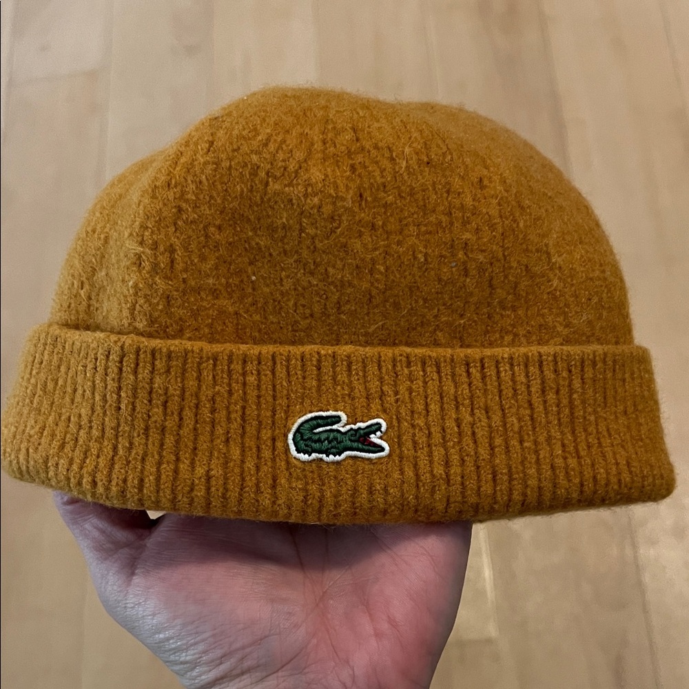 LACOSTE TURN UP RIBBED WOOL BEANIE